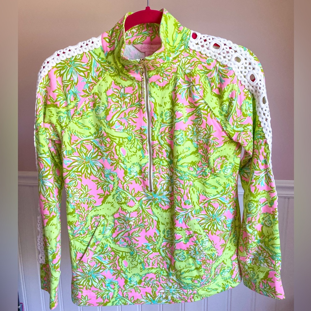 Lilly Pulitzer Skipper Popover Chimply Chic Monkeys Lace 💚💕